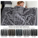 Cozy Bliss Faux Fur Throw Blanket for Couch, Fuzzy Soft Plush Thick Bubble Blanket for Sofa Bedroom Living Room, 60 * 80 Inches Light Grey