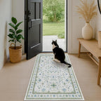Hazo Haus Blue and Green Washable Rugs 3x6 - Vintage Boho Floral Pastel Cream, Washable Low Pile Non Slip Small Throw Accent Area Rug for Entry Way, Laudry Room, Kitchen, Bedroom Beside Bed Decor