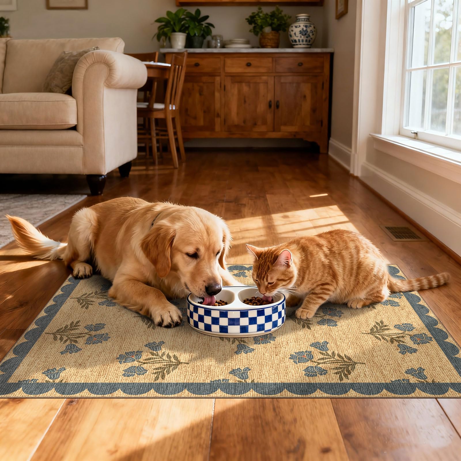 Othilic Front Door Mat Outside Entrance - 2x3 Floral Non-Slip Washable Doormat Indoor Outdoor Mat Jute-Look Farmhouse Blue Scalloped Entry Rug Small Throw Rugs for Entryway Kitchen Front Porch Decor