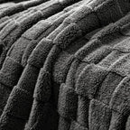 Exclusivo Mezcla Queen Size Flannel Fleece Blanket, Super Soft and Warm Lightweight Checkered Pattern Blankets for All Seasons, 90x90 Inches, Dark Grey