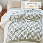 Snuggle Sac Chevron Throw Blanket for Couch, Reversible Super Soft Warm Blankets Cozy Knit Fuzzy Plush Lightweight Throws for Sofa, Bed, Camping, Green,50x60 inches