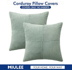 MIULEE Greyish Green Decorative Euro Sham Pillow Covers 24x24 Inch for Bed Couch Sofa Spring Decor Pack of 2 Boho Farmhouse Throw Pillows Soft Cross Corduroy Patchwork Textured Cushion Cases