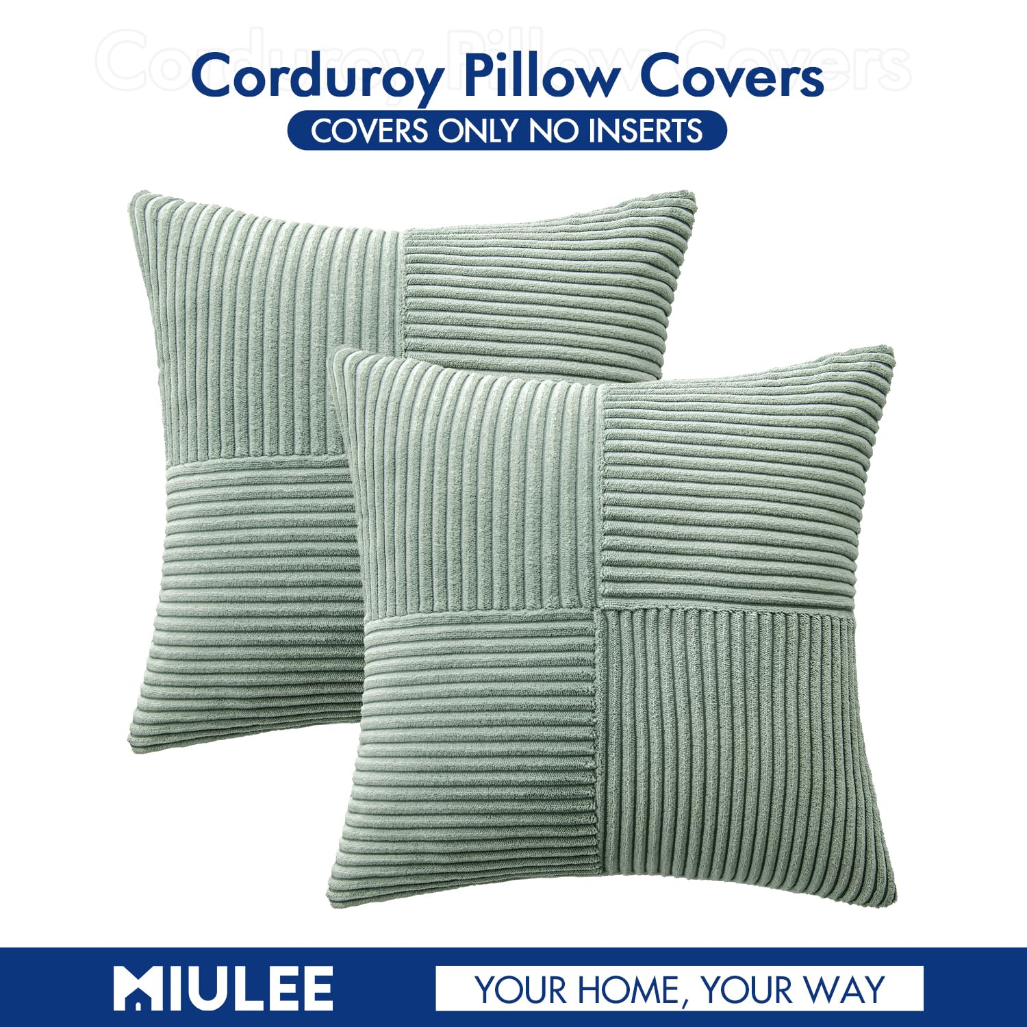 MIULEE Greyish Green Decorative Throw Pillow Covers for Couch 18x18 Inch