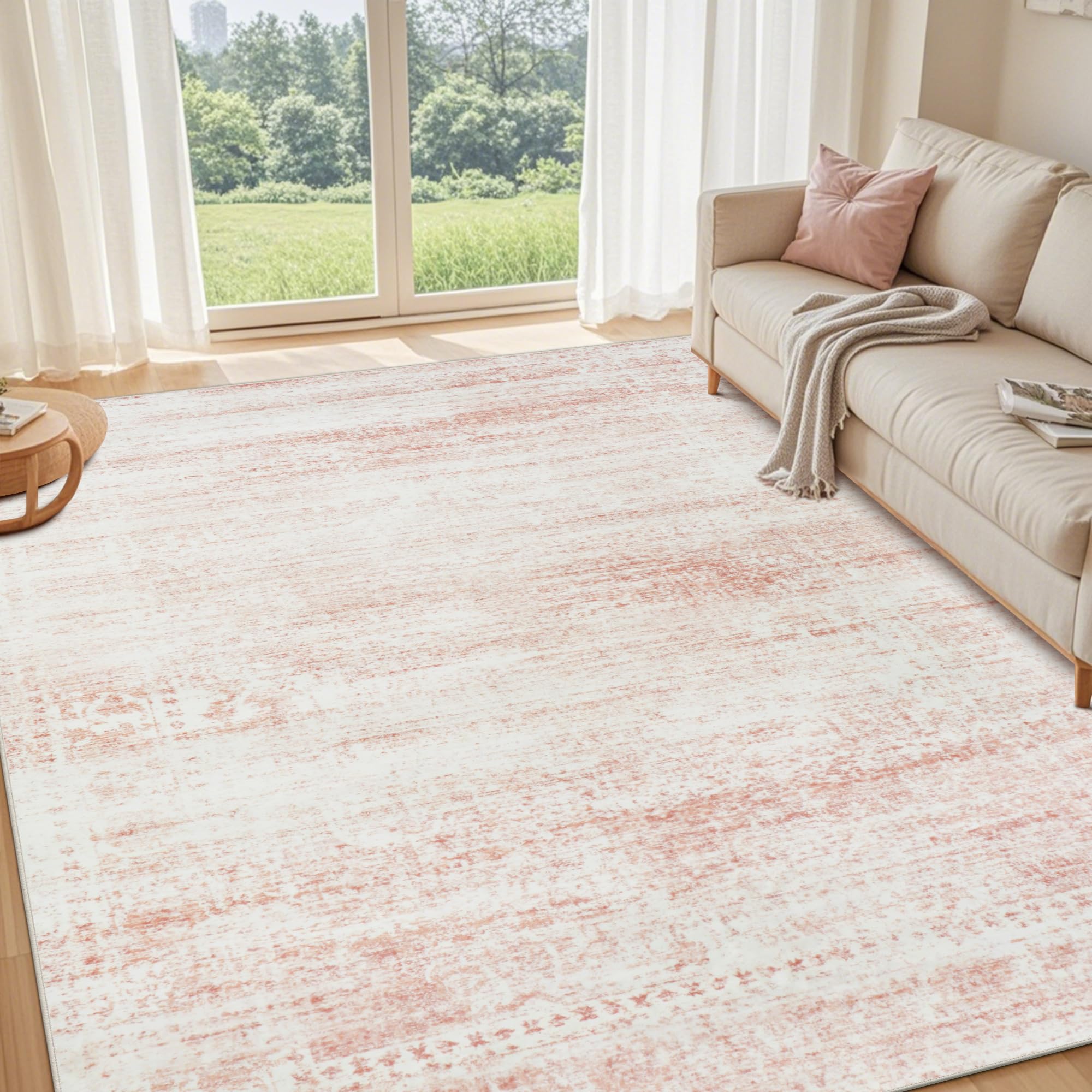 Pink Washable Rugs 6x9 Area Rugs for Living Room,Bedroom,Nursery,Carpet