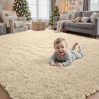 5x8 Area Rugs for Living Room: Soft Fluffy Shag Beige Rugs for Bedroom, Non Slip Large Fuzzy Plush Rug Indoor Floor Carpet for Nursery Kids Boys Girls Room, Dorms, Playroom, Modern Home Decor