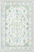 Area Rugs Round 6ft Washable Non-Slip, Floral Vintage Distress Print Pattern Medallion Carpet for Living Room Bedroom Dining Room, Green White Blue