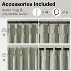 MIULEE Pinch Pleated Thick Linen Curtains 102 Inches Long 2 Panels for Living Room Bedroom, Memory Trained Drapes Pleat Back Tab Light Filtering Boho Sage Green Window Curtains with Hooks