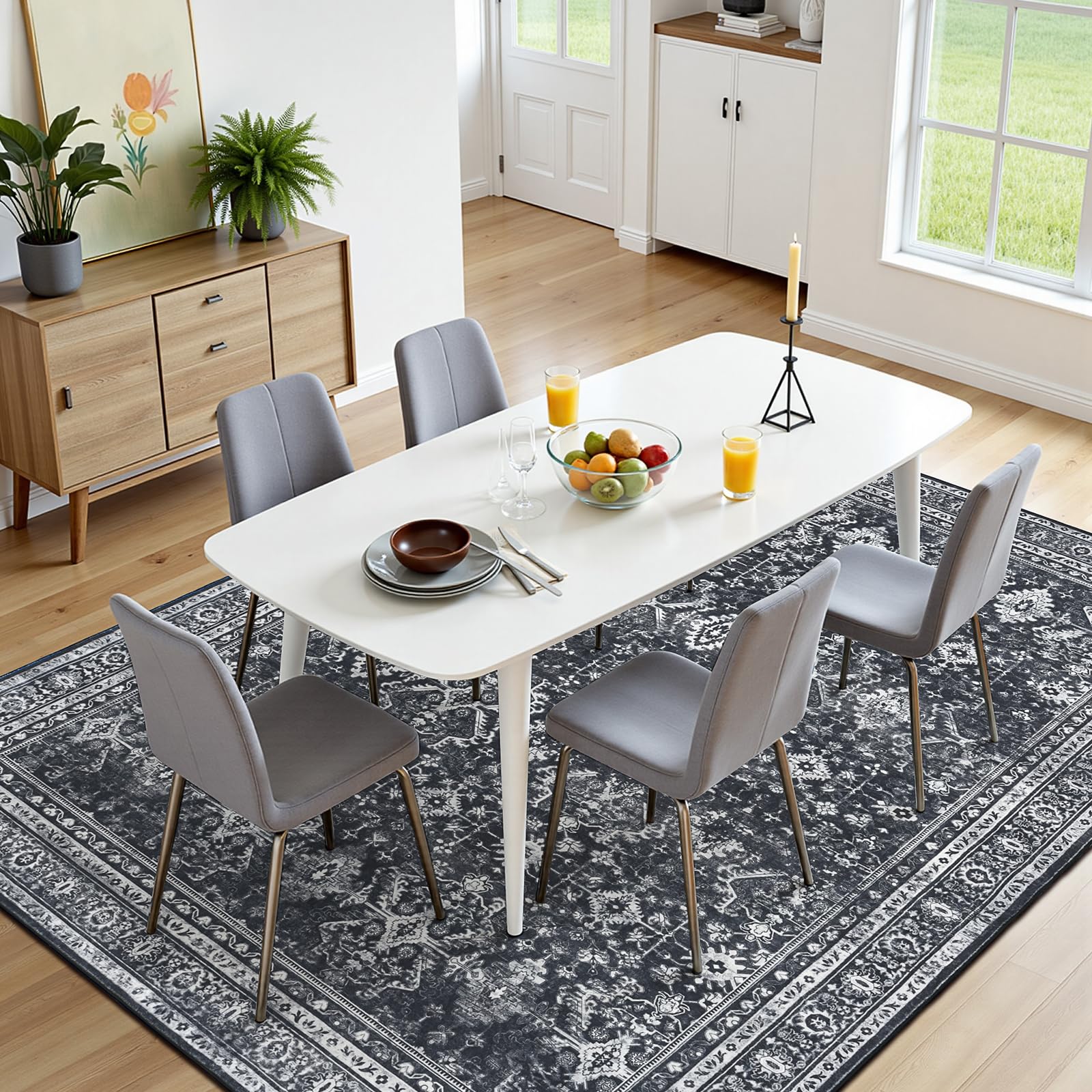 5x7 Area Rugs for Living Room Bedroom, Black Washable Non-Slip Carpet
