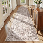 Lofus 2x10 Runner Rug for Hallways, Washable Kitchen Rugs, Non-Slip Rugs for Entryway and Bedroom, Vintage Boho Carpet, Soft Low Pile Long Runner Area Rug, Vintage Beige Brown