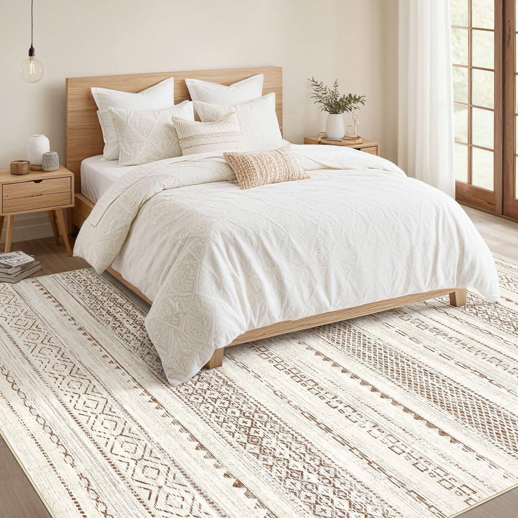 Nakagishi Boho 6x9 Area Rug Living Room Rugs Machine Washable Brown