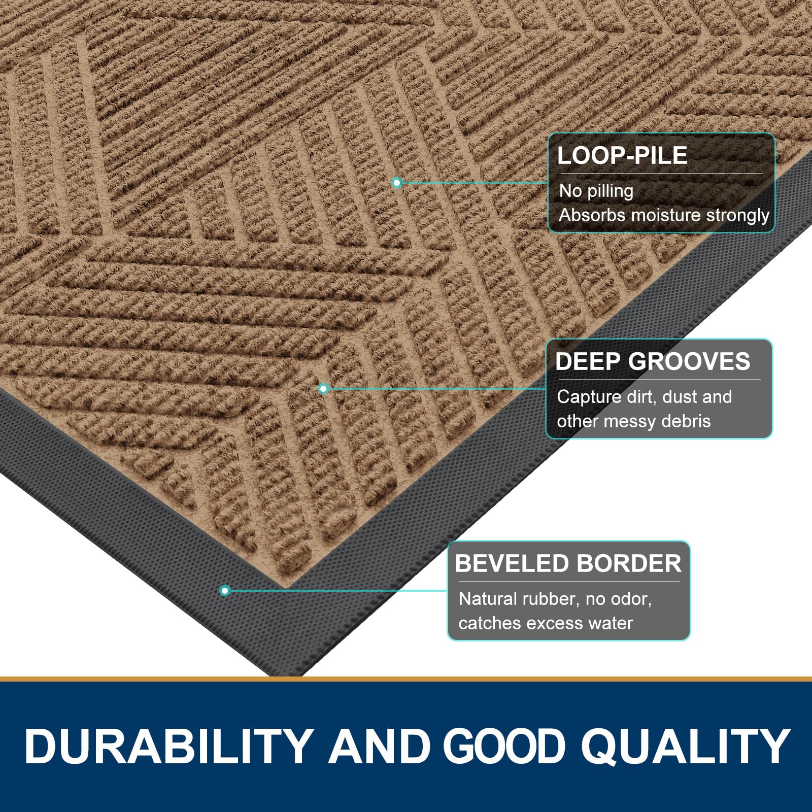 Smiry Front Door Mat Outside Entrance, Low Profile Rubber Doormat, 59x23