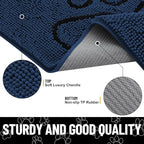 Smiry Dog Door Mat for Muddy Paws, Absorbent Dirt Trapper Non Slip Quick Dry Washable Chenille Mat for Mud Dogs, Entry Rug for Indoor and Outdoor (36x24 Inches, Dark Blue and Black)