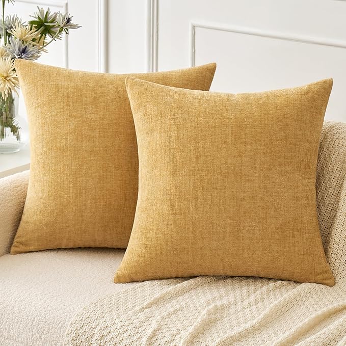 MIULEE Soft Chenille Throw Pillow Covers Gold 20x20 Inch Pack of 2