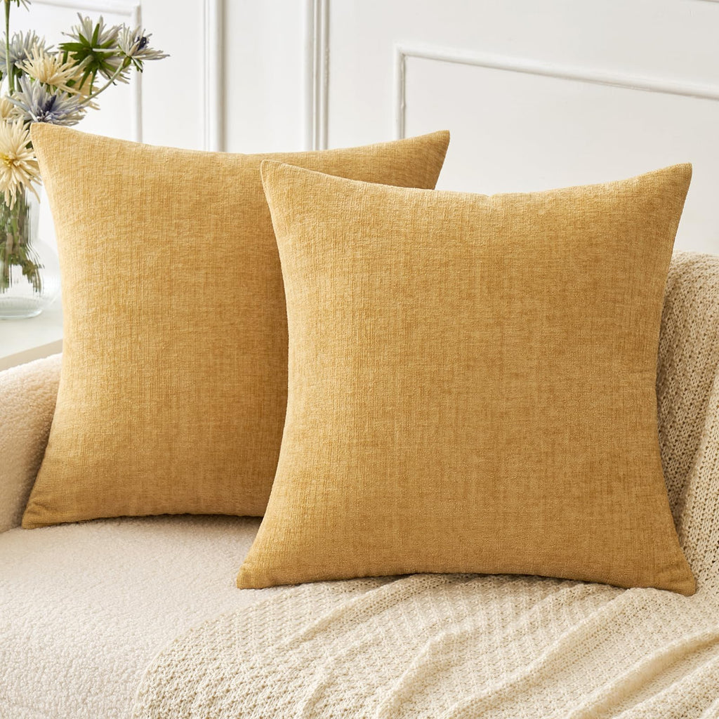 MIULEE Soft Chenille Throw Pillow Covers Gold 18x18 Inch Pack of 2