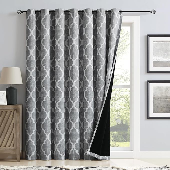Beauoop Moroccan 100% Blackout Sliding Door Curtains Grey 100x96 1 Set