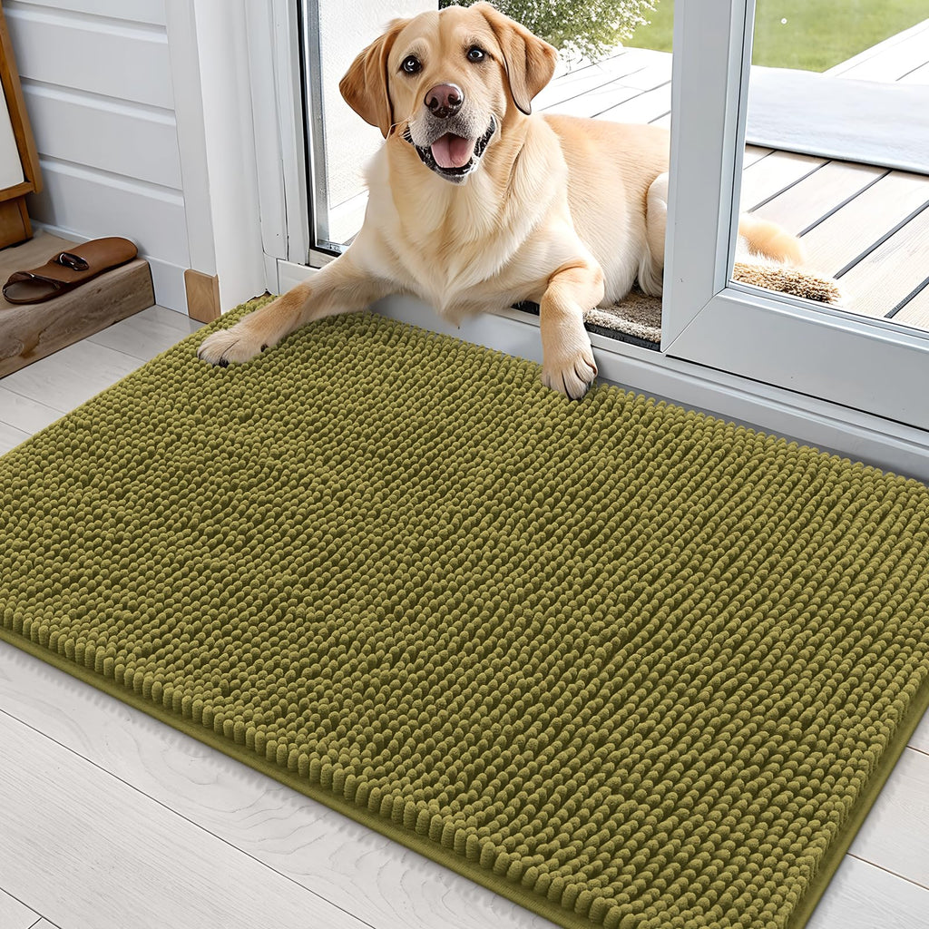 OLANLY Dog Door Mat for Muddy Paws 36x24, Super Absorbent Chenille Mud Mat