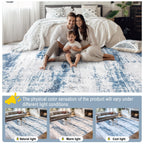 PLHXFR Area Rug Living Room: 5x7 Abstract Washable Carpet White Blue