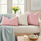decorUhome Easter Pink Egg Pillow Covers 16x16 Inch Set of 2, Soft Plush Faux Wool Jacquard Cushion Covers, Farmhouse Neutral Fuzzy Spring Easter Holiday Decor for Couch Sofa Bed