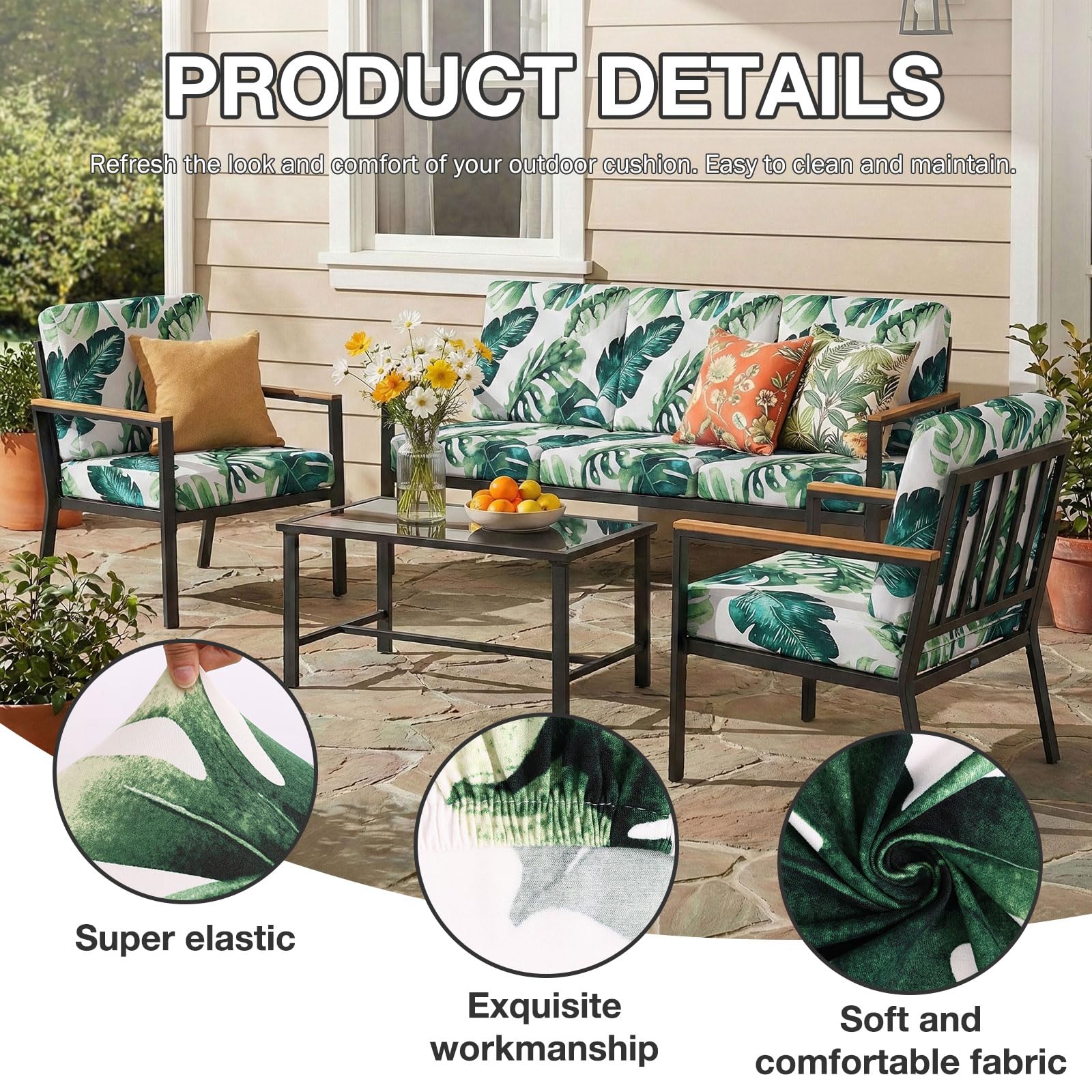 hyha 8Pcs Patio Cushion Covers, Stretch Outdoor Couch Cushion Covers