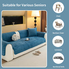 MDSASFD Velvet Couch Cover, Plush Sectional Sofa Cover Washable, Anti Slip Sofa Slipcover for Armrest & Backrest, Furniture Protector Covers for Pets & Kids(1PC, Blue, 35.4"×35.4", Single Seater)
