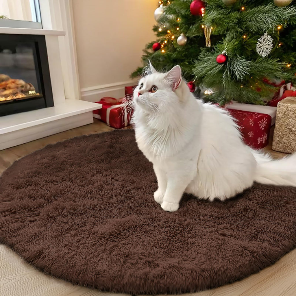 OLANLY Coffee Round Rugs for Bedroom - Machine Washable, 3 ft Circle Area Rugs for Living Room, Soft and Fluffy Shaggy Carpet for Teen Girls and Boys, Nursery Rooms, Dorms, Home Decor Aesthetic