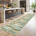 Lansny Modern Abstract Runner Rug 2.6x14, Green Mustard Multi Washable Long Kitchen Runner Non-Slip Soft Hallway Rug Runner Thin Print Faux Wool Carpet for Entryway Bedroom Laundry Room Indoor