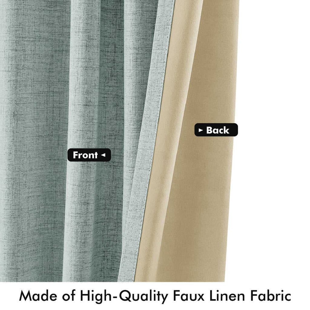 MIULEE 100% Blackout Linen Curtains 42 x 84 Inch Seafoam Green 2 Panels