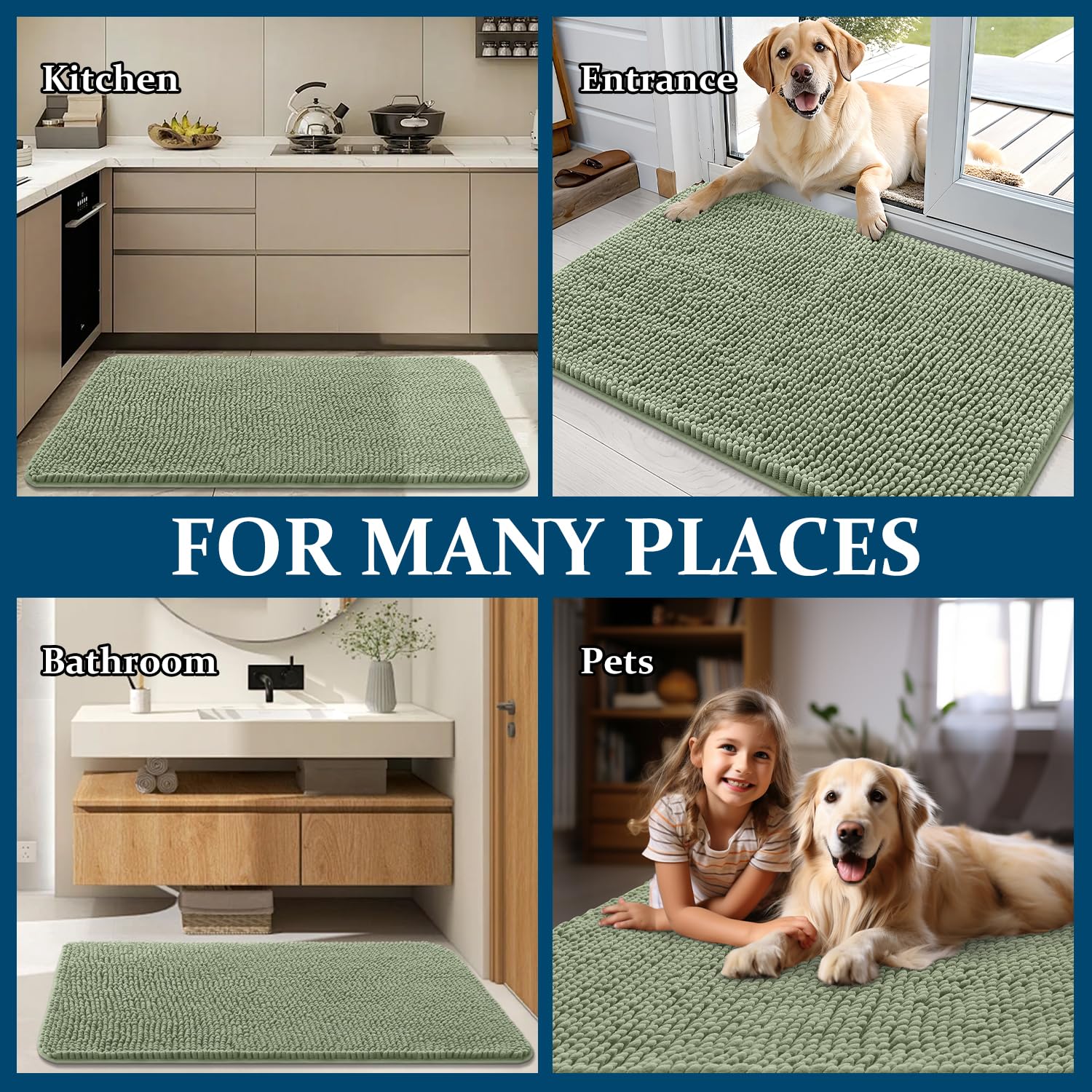 OLANLY Dog Door Mat for Muddy Paws 59x24, Super Absorbent Chenille Mud Mat