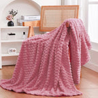 Dusty Pink Throw Blanket 108"×90" inches Gifts for Mom Fuzzy 3D Jacquard Decorative Flannel Fleece Super Soft Plush Cozy Blanket for Couch Sofa Chair Lightweight