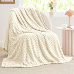 BEDELITE Fleece Blanket Twin for Bed Couch, 3D Jacquard Decorative Cream Throw, Soft Cozy Warm Plush Fuzzy, 60x80Inches