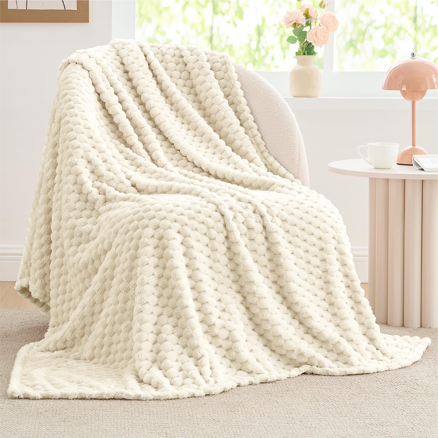 BEDELITE Cream Throw Blanket for Couch, Soft Cozy Gifts for Women, 50 * 60