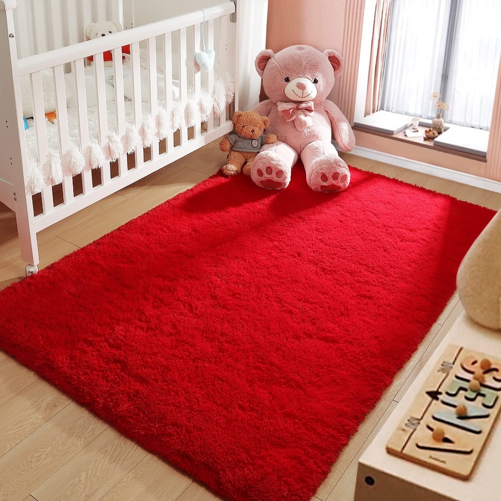 LOCHAS 2x3 Area Rugs Fluffy Living Room Carpets for Kids Bedroom, Red