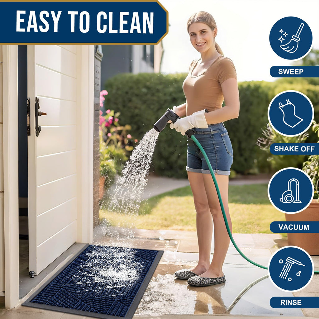 Smiry Front Door Mat Outside Entrance, Low Profile Rubber Doormat, 47x32