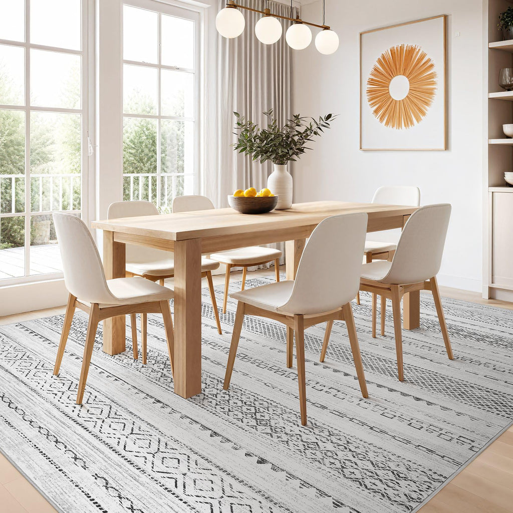 Nakagishi Boho 8x10 Area Rug Living Room Rugs Machine Washable Gray