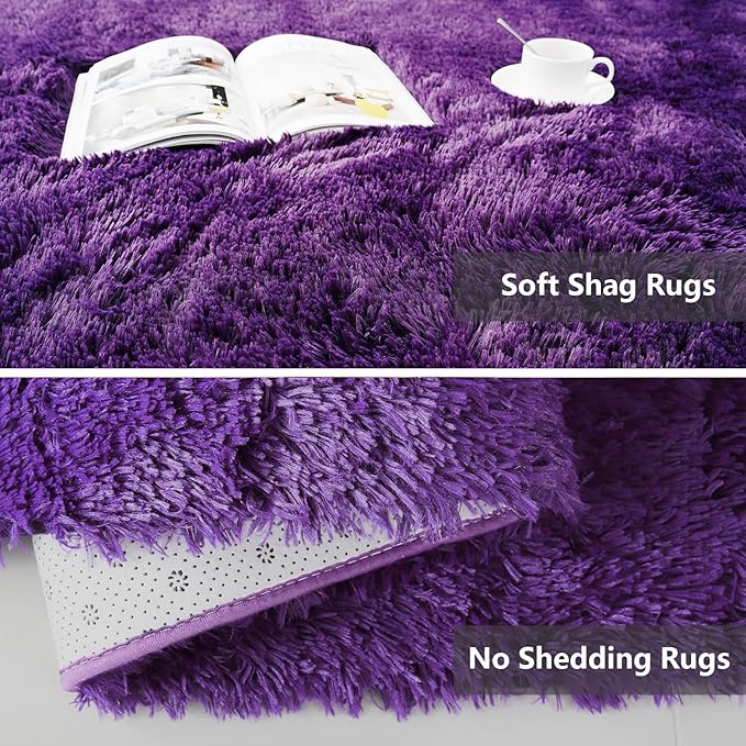 Shag Area Rugs for Bedroom Living Room,5X8 Ultra Soft Purple Fluffy Area Rugs for Dorm,Indoor Carpet Plush Rugs for Living Room Home Decor, Purple