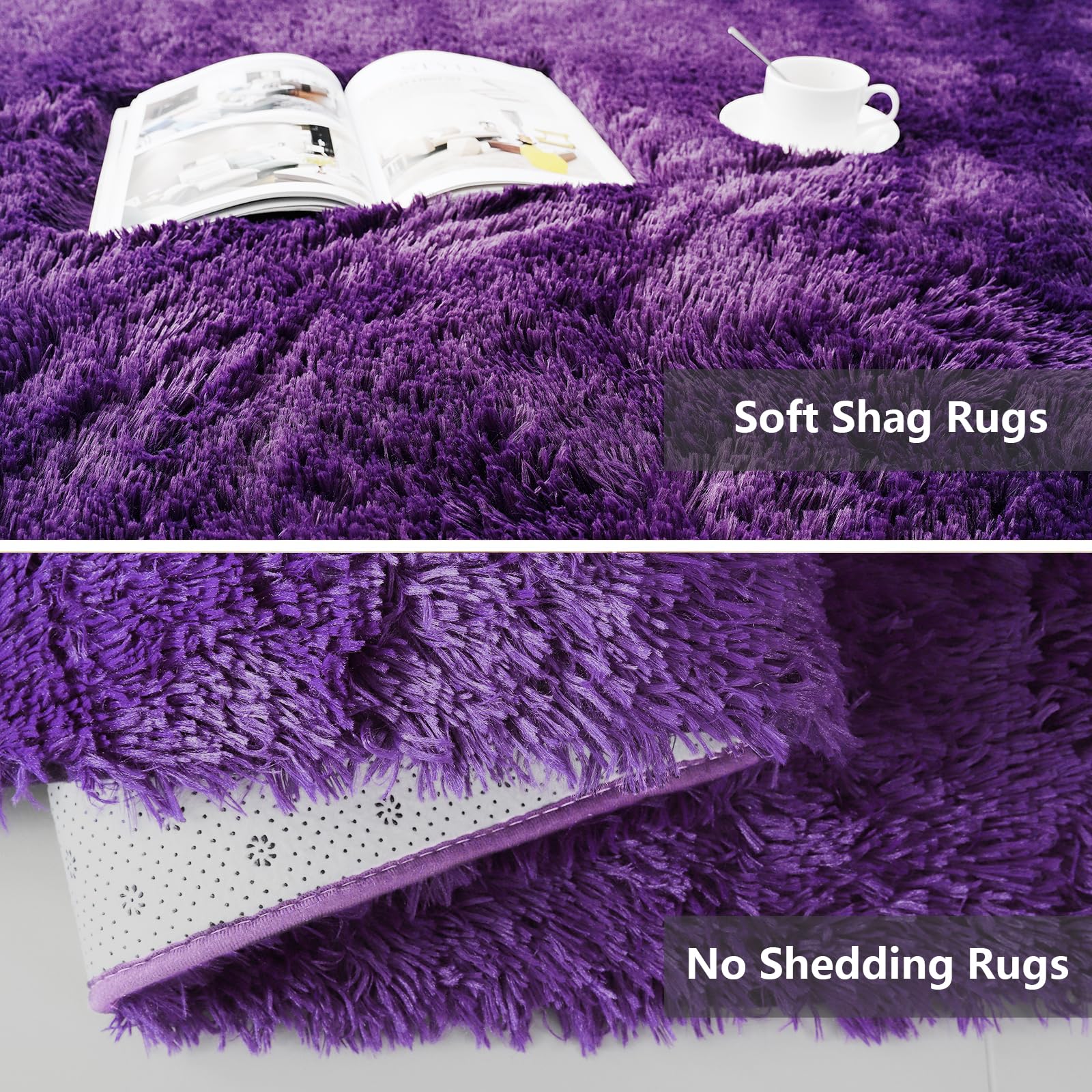 9X12 Large Shag Area Rugs for Living Room Bedroom,Big Soft Purple Fluffy Rug for Bedroom Dorm,Indoor Carpet Plush Rugs for Living Room Home Decor,Purple
