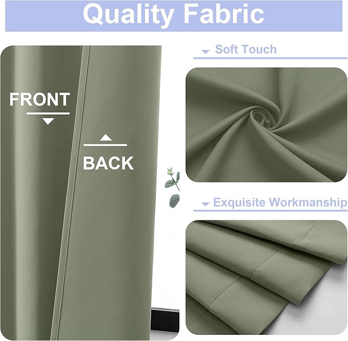 Simplebrand Ava Sage Green Blackout Curtains for Bedroom 84 Inch Length 2 Panels Set, Solid Thermal Insulated Privacy Living Room Window Treatment Curtains Blackout Drapes, W40 x L84 Inch, Sage Green