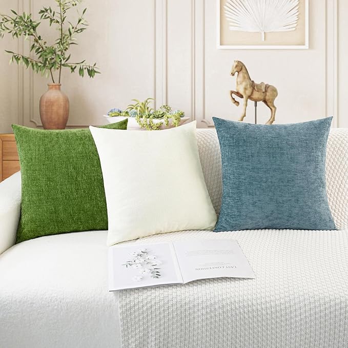 CaliTime Throw Pillow Covers Decorative 18 X 18 Inches Pack of 4 Cozy Chenille Cushion Cases for Couch Sofa Bed Living Room Home Smoke Blue