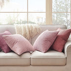 Topfinel Throw Pillow Cover 4pc Set - Multi Pink Combo - 26" x 26" Solid Cozy Corduroy Square Accent Decorative Cushion Case for Couch Sofa Chair Bed & Home, Only Covers