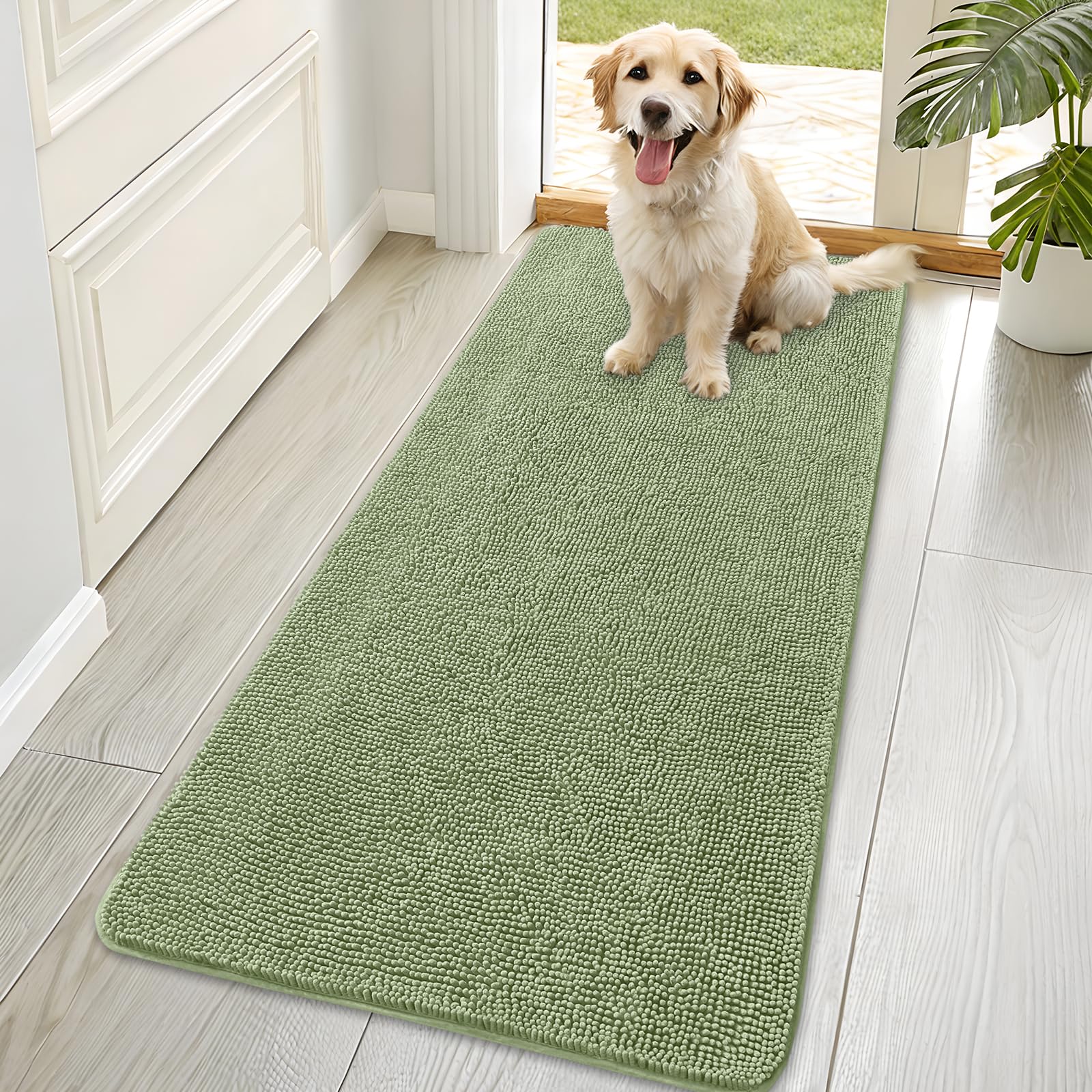 OLANLY Dog Door Mat for Muddy Paws 70x35, Super Absorbent Chenille Mud Mat