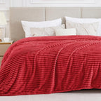 BEDELITE King Size Blanket for Bed, 300GSM Soft & Warm Fleece Blanket, Decorative and Giftable Striped Red Blankets for Women, Men, 108"x90"
