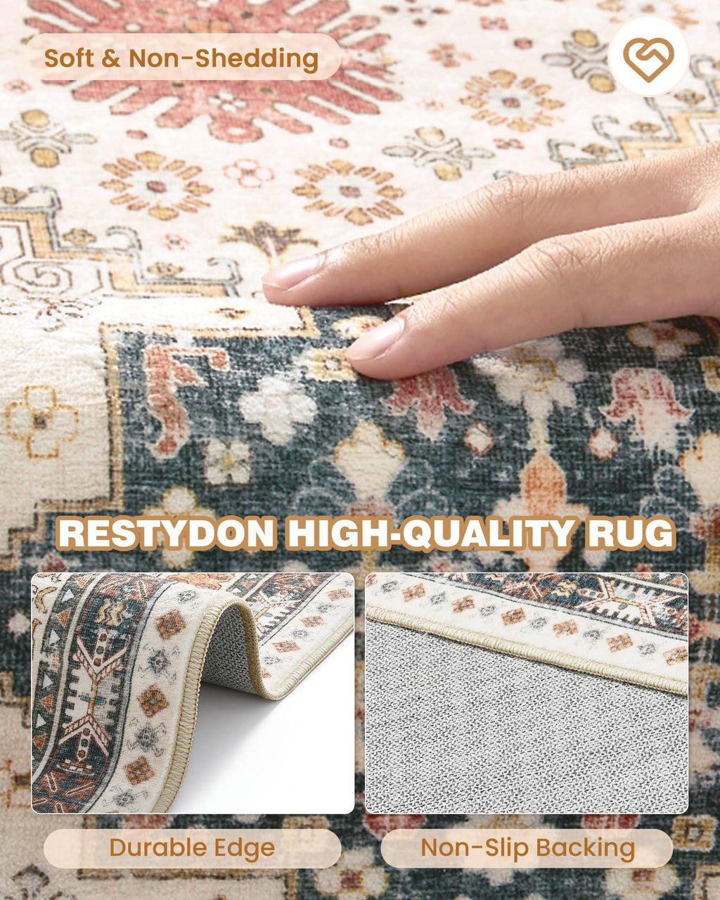 Restydon Runner Rug 2x6, Non Slip Washable Rugs for Hallways,Blue/Red/Multi