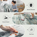 2'6''x8' Runner Rugs Washable Rug: Modern Abstract Hallway Runner Rug Indoor Soft Low Pile Thin Carpet Anti-Skid Non-Shedding Carpets for Kitchen, Entryway, Laundry, Bedroom - Green Multi