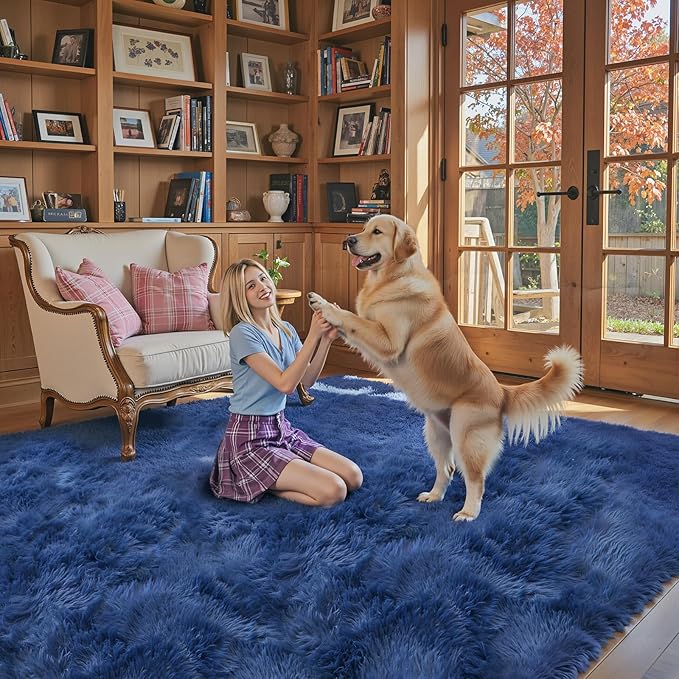 junhejiamei Fluffy Rug Shag Area Rug,Royal Blue 3x5 Area Rugs for Bedroom