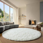ONASAR Cream White Round Rugs 8ft for Living Room, Ivory Fluffy Bedroom Circle Area Rug, Soft Plush Shaggy Carpet for Kids Girls Boys Teen Nursery Dorm Classroom Playroom Home Decor Aesthetic