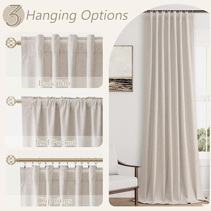 Guken 100% Blackout Curtains 84 Inch Length 2 Panels Set for Living Room Bedroom Back Tab Thermal Insulated Black Out Linen Drapes Room Darkening Window Curtains 84 Inches Long, Sand Beige