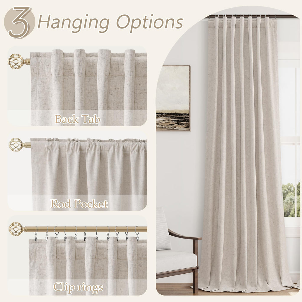 Guken 100% Blackout Curtains 102 Inch Length 2 Panels Set for Living Room Bedroom Back Tab Thermal Insulated Black Out Linen Drapes Room Darkening Window Curtains 102 Inches Long, Sand Beige