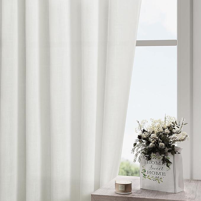 Nanspring Off White Cafe Curtains 54 Inch Length Set 2 Panel Back Tab Pocket Semi Sheer Drapes Short Linen White Curtain Tiers for Small Bathroom Window Basement Kitchen Door 38x54