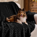 BEDELITE Ribbed Jacquard Black Fleece Throw Blanket for Couch, 50x70 Inch