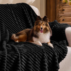 BEDELITE Ribbed Jacquard Black Fleece Throw Blanket for Couch, 50x70 Inch
